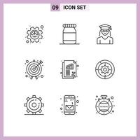 Modern Set of 9 Outlines and symbols such as rate business graduation banking target Editable Vector Design Elements