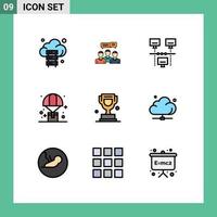 Set of 9 Modern UI Icons Symbols Signs for parachute delivery meeting balloon sharing Editable Vector Design Elements