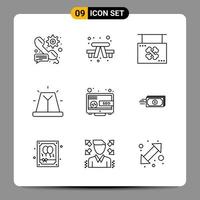 Paquete de 9 iconos negros símbolos de contorno signos para diseños receptivos sobre fondo blanco 9 conjunto de iconos vector