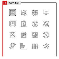 Group of 16 Outlines Signs and Symbols for logistic lock honeymoon locker imac Editable Vector Design Elements