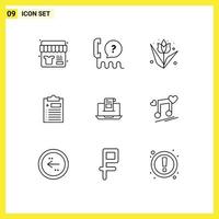User Interface Pack of 9 Basic Outlines of email test support clipboard plant Editable Vector Design Elements