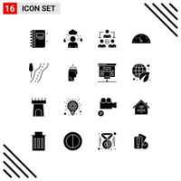 Modern Set of 16 Solid Glyphs Pictograph of hand route delegate road performance Editable Vector Design Elements