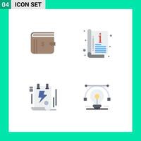 Pack of 4 creative Flat Icons of wallet document cash catalogue file Editable Vector Design Elements