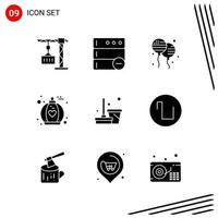 Collection of 9 Vector Icons in solid style Pixle Perfect Glyph Symbols for Web and Mobile Solid Icon Signs on White Background 9 Icons