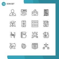 Pack of 16 creative Outlines of responsive internet hand dynamic computer Editable Vector Design Elements
