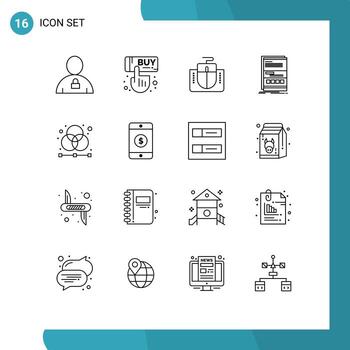 paquete de 16 contornos creativos de elementos de diseño vectorial editables por computadora dinámica de mano de internet sensible vector