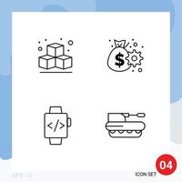 Pictogram Set of 4 Simple Filledline Flat Colors of box cannon cash watch military Editable Vector Design Elements