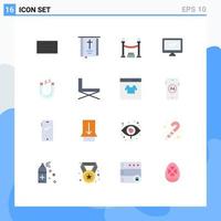 16 User Interface Flat Color Pack of modern Signs and Symbols of attract pc queue imac monitor Editable Pack of Creative Vector Design Elements