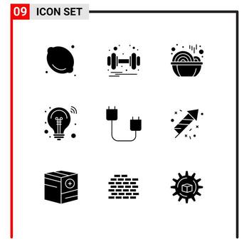 User Interface Pack of 9 Basic Solid Glyphs of cord smart solution chinese innovation bulb Editable Vector Design Elements