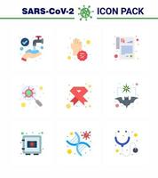 Coronavirus Prevention Set Icons 9 Flat Color icon such as  cancer magnifying hands interfac devirus viral coronavirus 2019nov disease Vector Design Elements