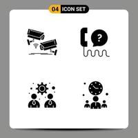 4 Solid Glyph concept for Websites Mobile and Apps cctv support surveillance help management Editable Vector Design Elements