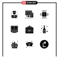 9 Universal Solid Glyphs Set for Web and Mobile Applications furniture drawer chip business technology Editable Vector Design Elements