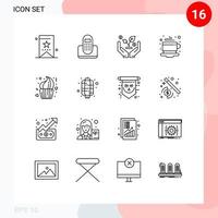 Outline Pack of 16 Universal Symbols of bakery tea device coffee investment Editable Vector Design Elements