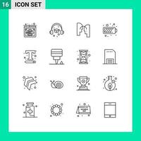 Group of 16 Modern Outlines Set for interface energy brain mobile battery Editable Vector Design Elements