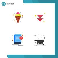 Set of 4 Modern UI Icons Symbols Signs for cream notice cold next barbecue Editable Vector Design Elements