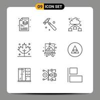 Universal Icon Symbols Group of 9 Modern Outlines of magic arts network art turkey Editable Vector Design Elements