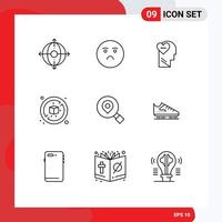 9 Creative Icons Modern Signs and Symbols of map research feelings box no Editable Vector Design Elements