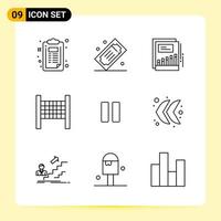 9 iconos creativos para el diseño moderno de sitios web y aplicaciones móviles receptivas 9 símbolos de contorno signos sobre fondo blanco paquete de 9 iconos vector