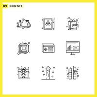 Set of 9 Commercial Outlines pack for storage cpu billiards computer web Editable Vector Design Elements