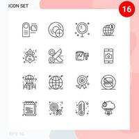 Mobile Interface Outline Set of 16 Pictograms of business dollar disc shower cleaning Editable Vector Design Elements