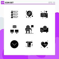 Editable Vector Line Pack of 9 Simple Solid Glyphs of sync backup find photography camera Editable Vector Design Elements