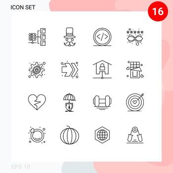 16 Thematic Vector Outlines and Editable Symbols of rating management hat content programming Editable Vector Design Elements