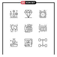 User Interface Pack of 9 Basic Outlines of connection party expensive christmas watch Editable Vector Design Elements