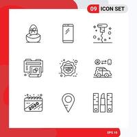 User Interface Pack of 9 Basic Outlines of folder process android creative miscellaneous Editable Vector Design Elements