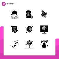 Set of 9 Commercial Solid Glyphs pack for diploma certification storage launch space Editable Vector Design Elements