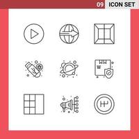 Set of 9 Vector Outlines on Grid for science physics production virus storage Editable Vector Design Elements