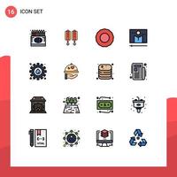 Modern Set of 16 Flat Color Filled Lines Pictograph of gear player decoration media player display Editable Creative Vector Design Elements