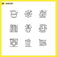 Group of 9 Outlines Signs and Symbols for agriculture staircase target mall tea Editable Vector Design Elements