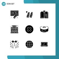 Mobile Interface Solid Glyph Set of 9 Pictograms of multimedia close book web hosting Editable Vector Design Elements