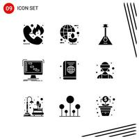 Collection of 9 Vector Icons in solid style Pixle Perfect Glyph Symbols for Web and Mobile Solid Icon Signs on White Background 9 Icons