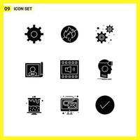 9 Thematic Vector Solid Glyphs and Editable Symbols of speaker loudspeaker gears amplifier flag Editable Vector Design Elements