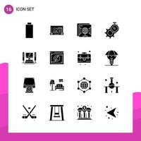 paquete de conjunto de iconos de glifos de 16 iconos sólidos aislados en fondo blanco para aplicaciones móviles y de impresión de diseño de sitios web receptivos vector