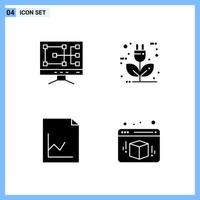 4 Icons Solid style Creative Glyph Symbols Black Solid Icon Sign Isolated on White Background vector