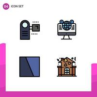 Group of 4 Modern Filledline Flat Colors Set for camcorder facebook electronic globe image Editable Vector Design Elements