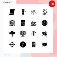 16 User Interface Solid Glyph Pack of modern Signs and Symbols of done web biology google analytics Editable Vector Design Elements