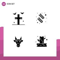 Universal Icon Symbols Group of 4 Modern Solid Glyphs of bats animals yard feather indian Editable Vector Design Elements