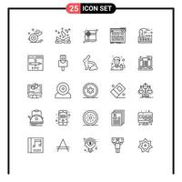 25 User Interface Line Pack of modern Signs and Symbols of economy studio spell book midi control Editable Vector Design Elements