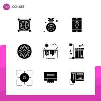 Glyph Icon set Pack of 9 Solid Icons isolated on White Background for responsive Website Design Print and Mobile Applications vector