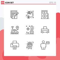 9 Thematic Vector Outlines and Editable Symbols of technology location money car health Editable Vector Design Elements