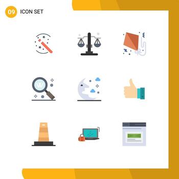 Mobile Interface Flat Color Set of 9 Pictograms of moon text flying seo keyword Editable Vector Design Elements