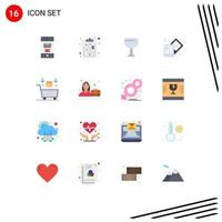 Pack of 16 creative Flat Colors of valentine robot drink cart photo Editable Pack of Creative Vector Design Elements