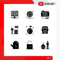 Group of 9 Solid Glyphs Signs and Symbols for moon lump folder furniture home Editable Vector Design Elements