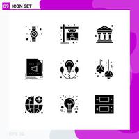 Editable Vector Line Pack of 9 Simple Solid Glyphs of power energy bank sound format Editable Vector Design Elements