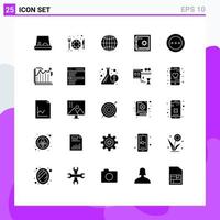 Mobile Interface Solid Glyph Set of 25 Pictograms of banking radio bank order layout Editable Vector Design Elements