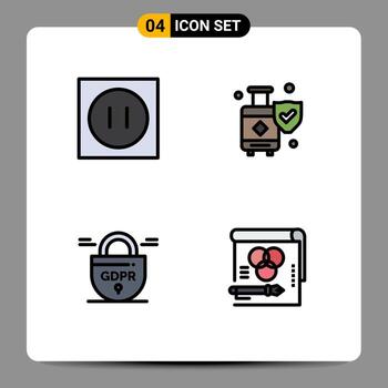 Modern Set of 4 Filledline Flat Colors and symbols such as appliances gdpr technology shield secure Editable Vector Design Elements