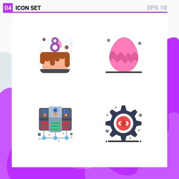 Flat Icon Pack of 4 Universal Symbols of cake party server hosting celebrate spring season html Editable Vector Design Elements